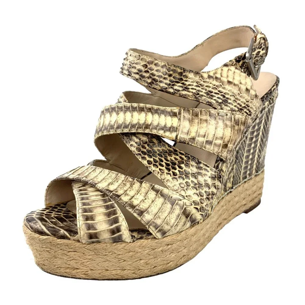KORS Michael Kors Cynthia Embossed‎ Leather Espadrille Wedge Sandals